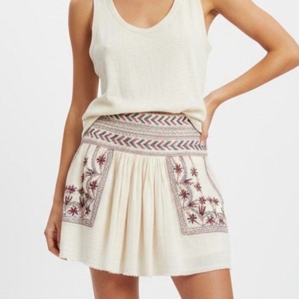Isabel Marant Étoile Embroidered Cotton Mini Skirt Cottagecore Boho Sz 36 Luxury